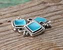 Antique Silver (plated) Turquoise Enamel Beaded Square Focal 10x16mm