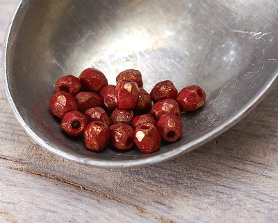 Czech Glass Textured Oxblood w/ Gold Fire Polished Round 3mm