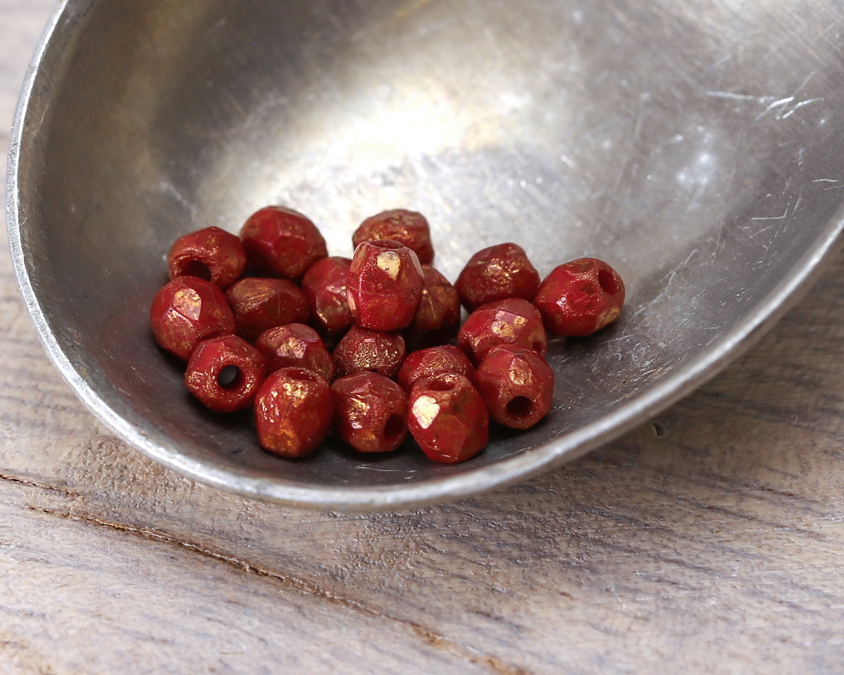 Czech Glass Textured Oxblood w/ Gold Fire Polished Round 3mm