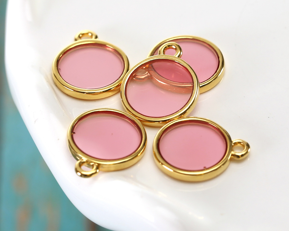 24K Gold (Plated) Transparent Rose Resin Round Focal 12x14mm