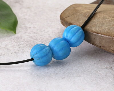 African Glass (Tanzania) Blue Turquoise Melon 14x15mm