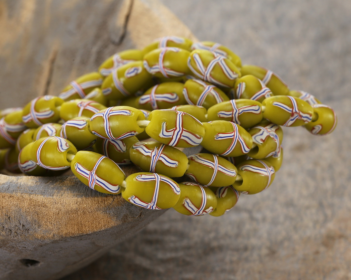 Indonesian Lime Green French Cross Rice 12-13x7mm