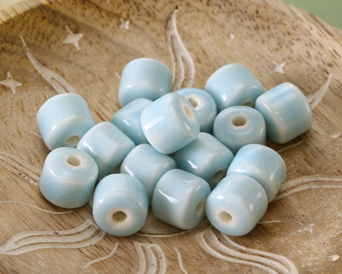 Aqua Porcelain Barrel 9x10mm