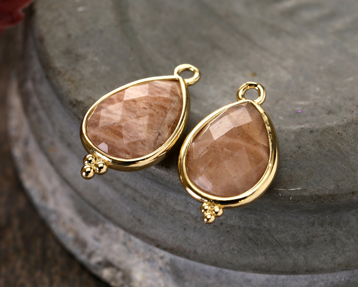 Peach Moonstone w/ Gold Finish Faceted Teardrop Focal 12x21mm