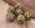 Nepalese Brass w/ Coral & Turquoise in Half Circles w/ Circle of Dots Round 17-18mm