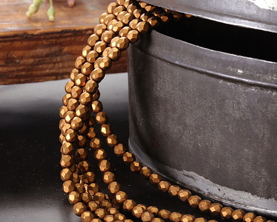 Czech Glass Matte Metallic Goldenrod Fire Polished Round 4mm