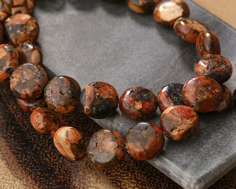 Rustic Orange Jasper Puff Coin 10mm