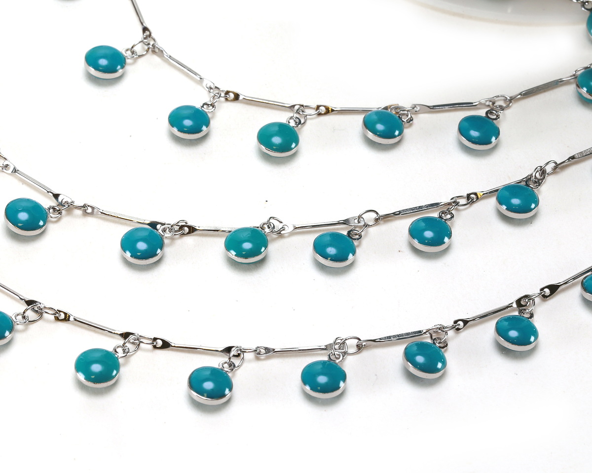 Zola Elements Silver Finish Bar Chain w/ Enamel Turquoise Coin Charm