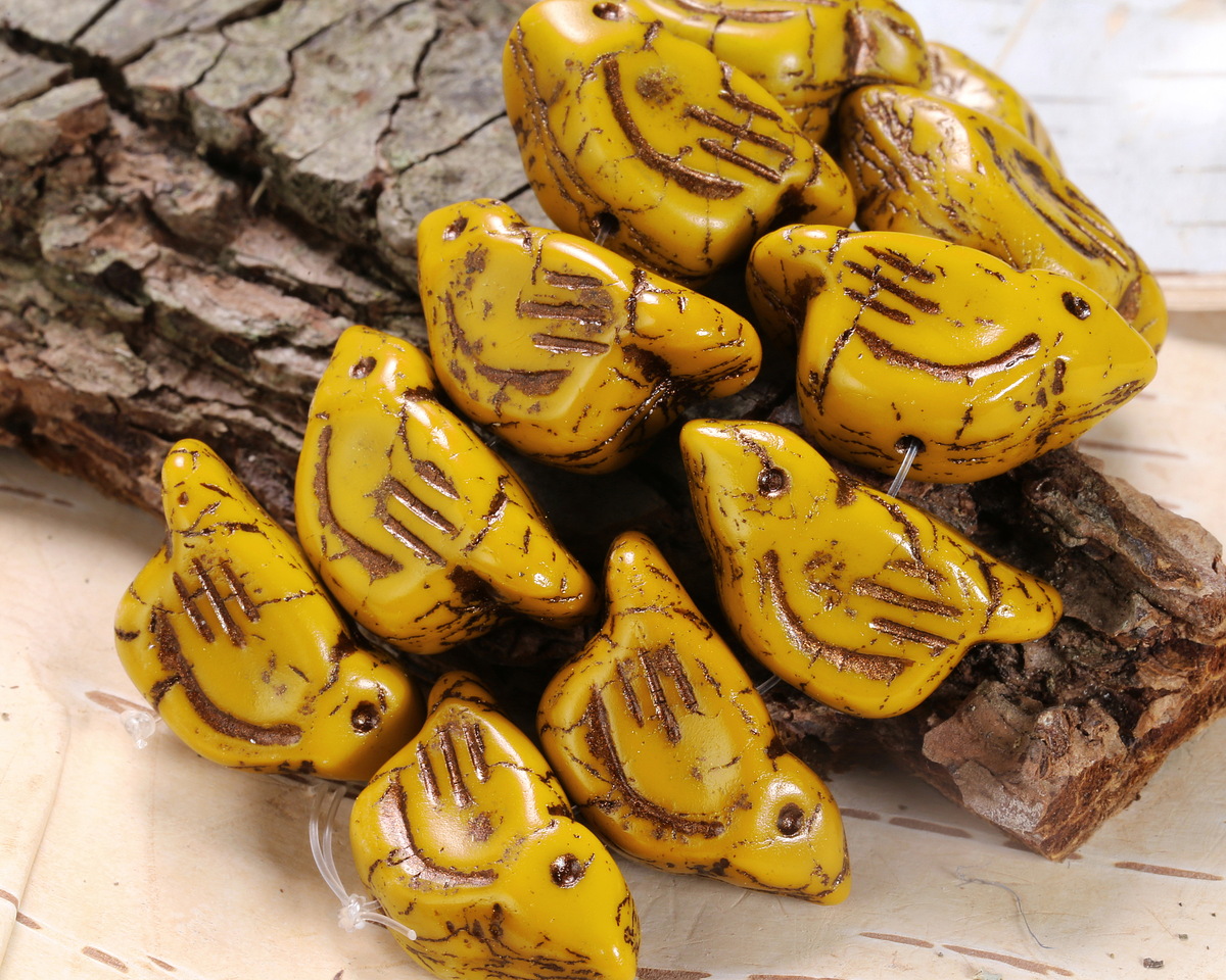Czech Glass Summer Squash w/ Bronze Bird 11x22mm