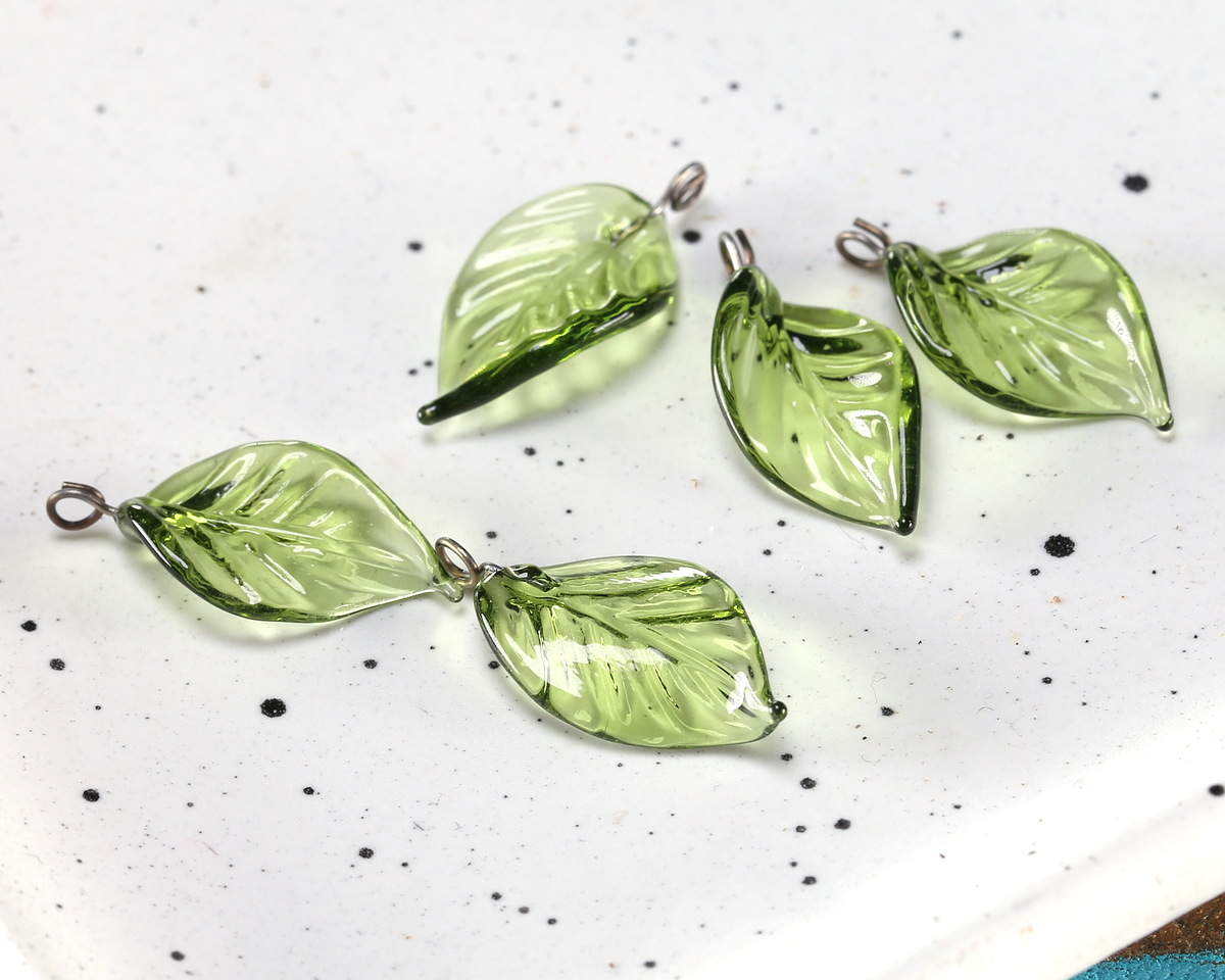 Czech Glass Peridot Twisted Leaf Drop 11x22mm