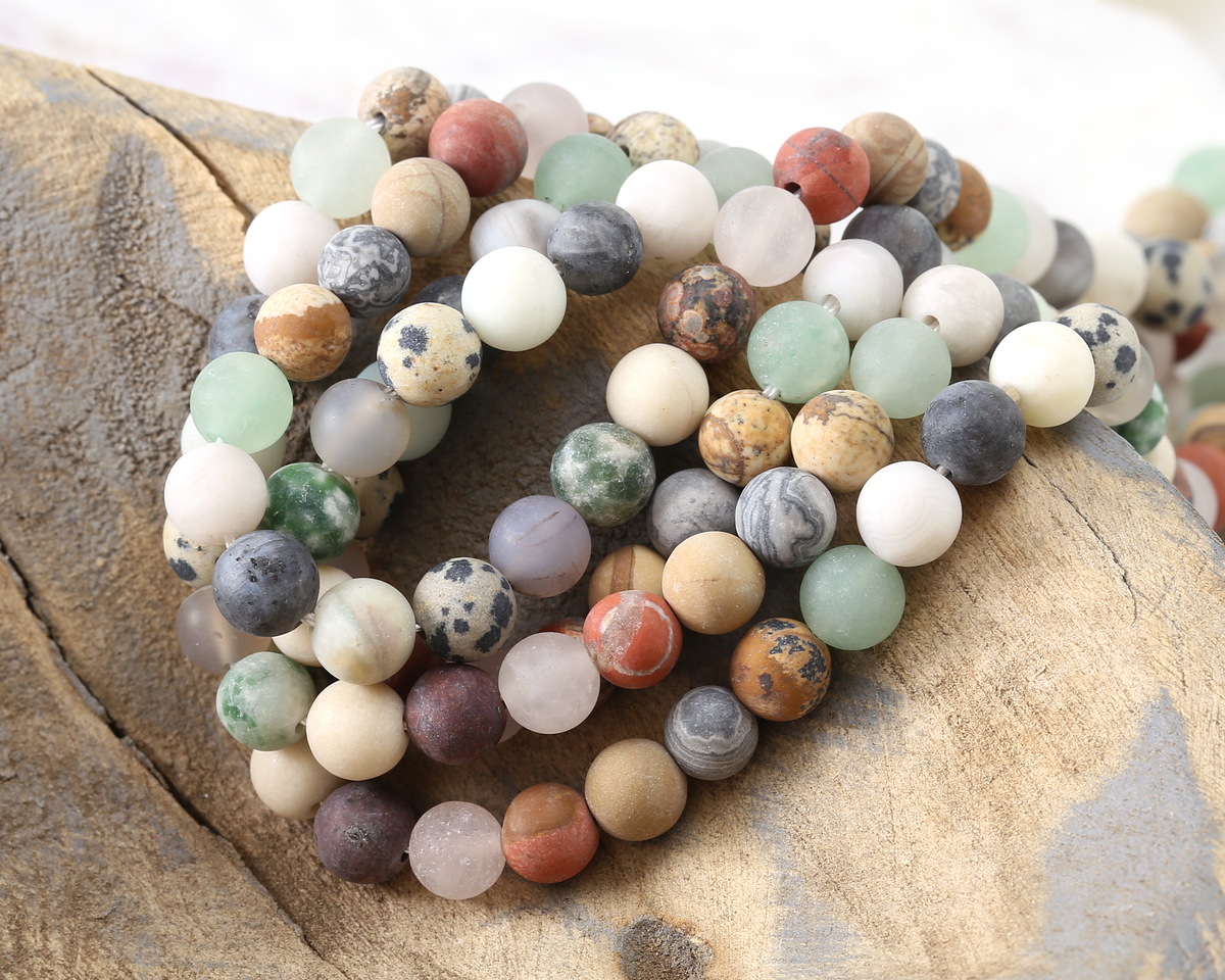 Matte Multi Stone (Dalmatian Jasper, Picture Jasper, Tree Agate, Red Jasper, White Agate, Quartz) Round 6mm