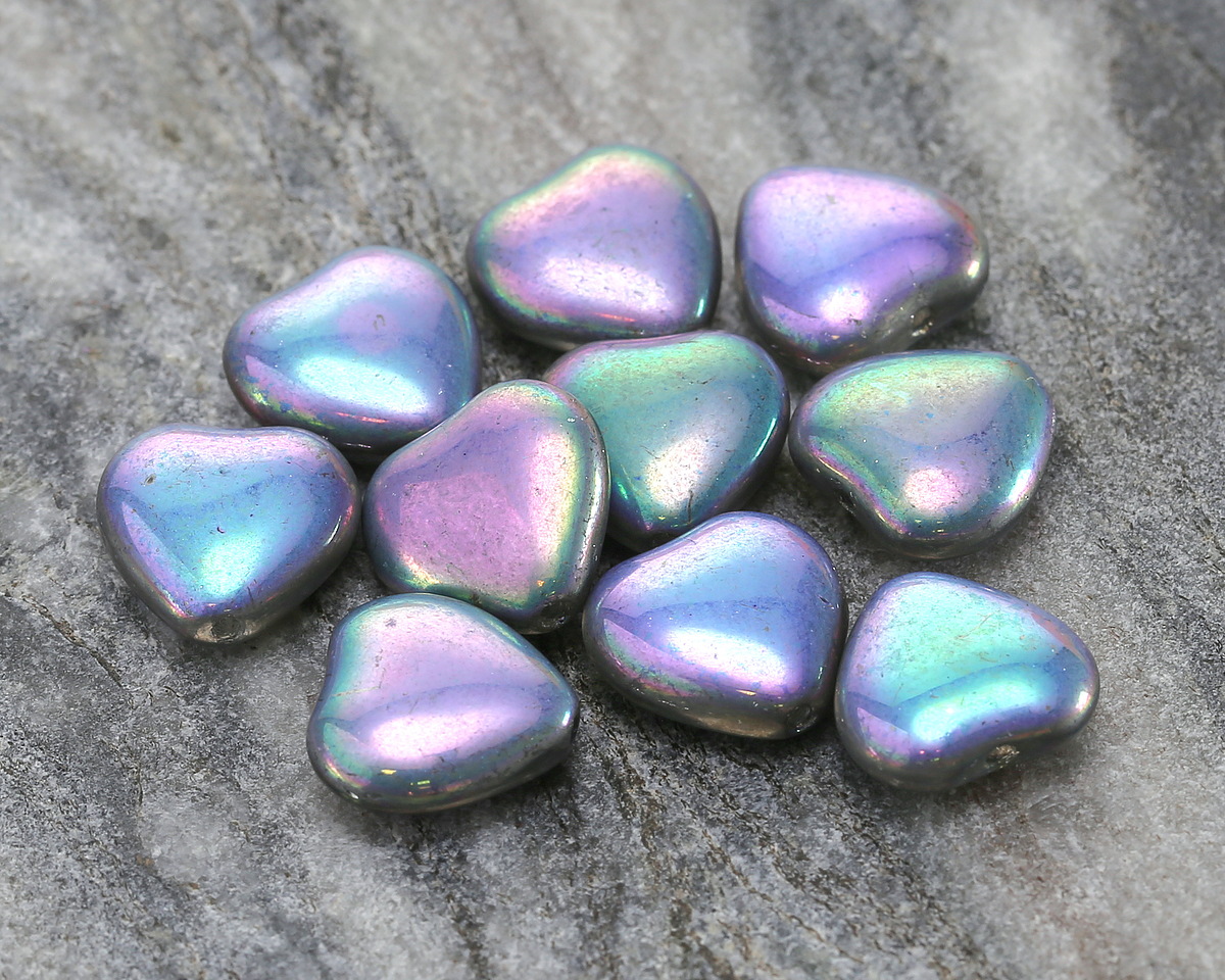 Czech Glass Blue & Purple Metallic Heart 10mm
