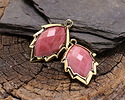 Wood Rhodonite Faceted Puff Leaf Focal w/ Gold Finish 14x22mm