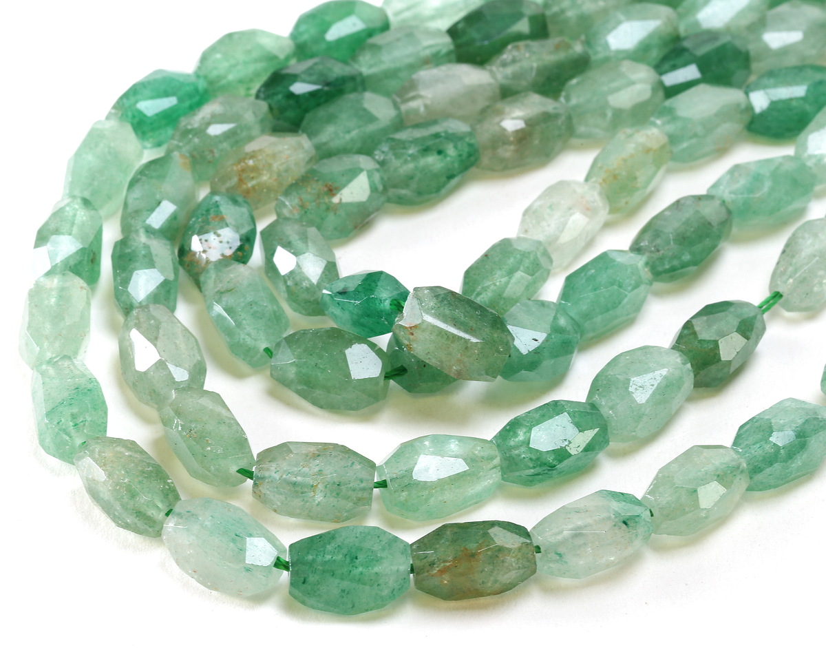 Green Strawberry Quartz Microfaceted Long Nugget 9x14mm
