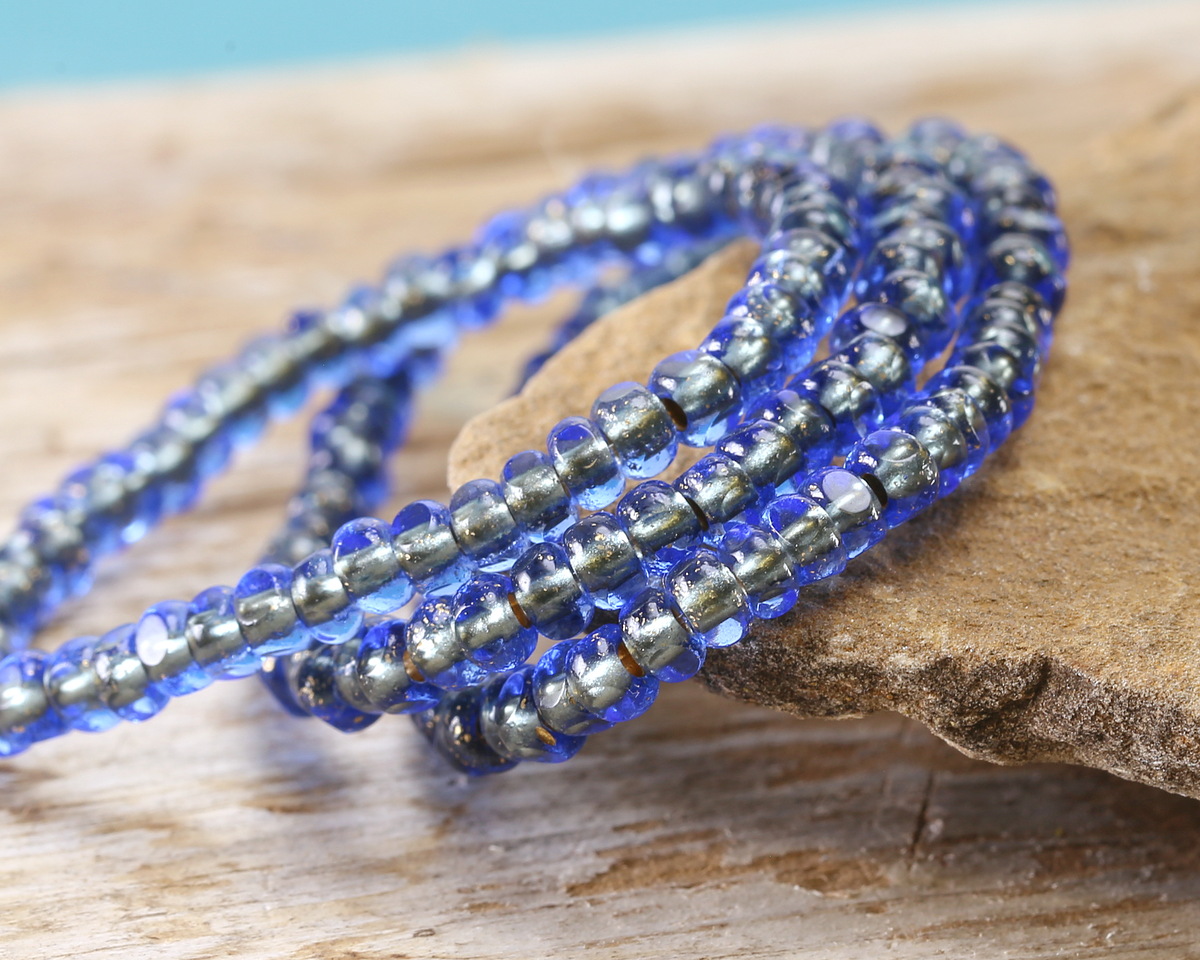 Czech Glass Textured Sapphire w/ Gold Lining Trica Beads 3x4mm