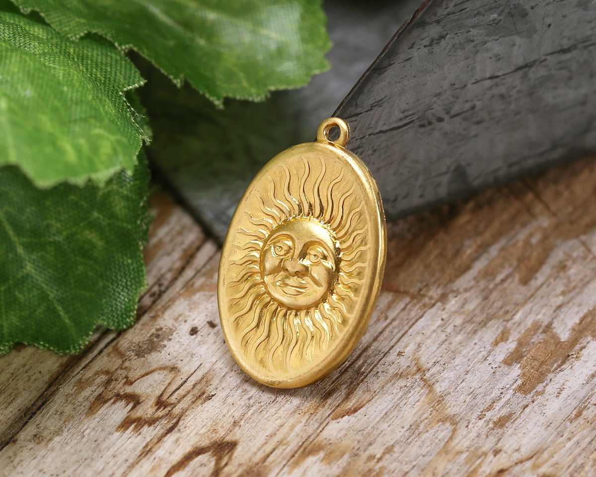 Vintaj Solid Brass Sun Face Pendant 21x14mm