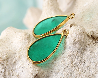 24K Gold (Plated) Transparent Emerald Resin Drop Focal 13x23mm