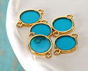 24K Gold (Plated) Transparent Turquoise Resin Round Focal Link 12x17mm