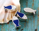 Antique Silver(plated) White & Cobalt Enamel Fish Bead 15x7mm