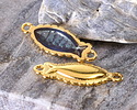 24K Gold (plated) Transparent Navy Blue Enamel Fish Focal Link 27x10mm