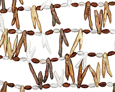 Multi Biwa Branch w/ Keishi (Pearly White/Chocolate) 9-10x6-42mm