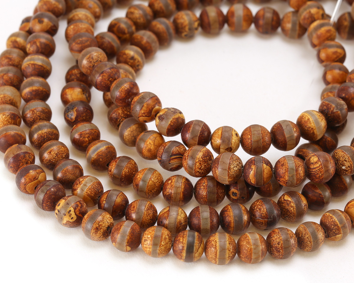 Tibetan (Dzi) Agate Matte Dark Banded Round 8mm