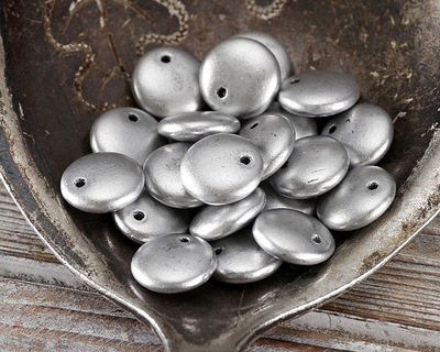 Czech Glass Matte Silver Top-Drilled Lentil 9mm