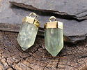 Prehnite w/ Rutile Point w/ Gold Finish 8x16mm