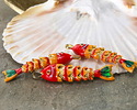 18k Gold (plated) Red, Orange, & Green Enamel Articulated Fish Focal 10.5x46mm
