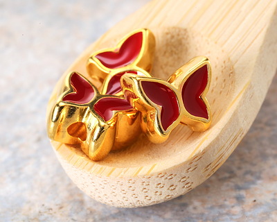 24K Gold (plated) Red Enamel Butterfly Bead 7x9mm