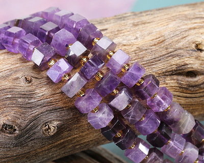 Amethyst Microfaceted Hexagon Heishi 4x8mm