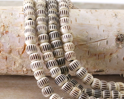 Nepalese Bone w/ Batiked Lines Large-Hole Rondelle 6-7x8mm