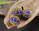 Nepalese Brass Ropes & Dots w/ Lapis Dots Rondelle 15x17-18mm