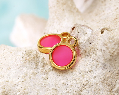 24k Gold (Plated) Transparent Paradise Pink Resin Round Focal 8x11mm
