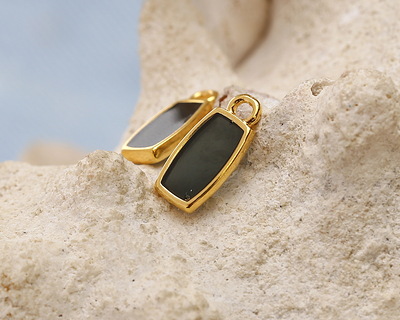 24K Gold (Plated) Transparent Jet Resin Rectangle Focal 6x13mm