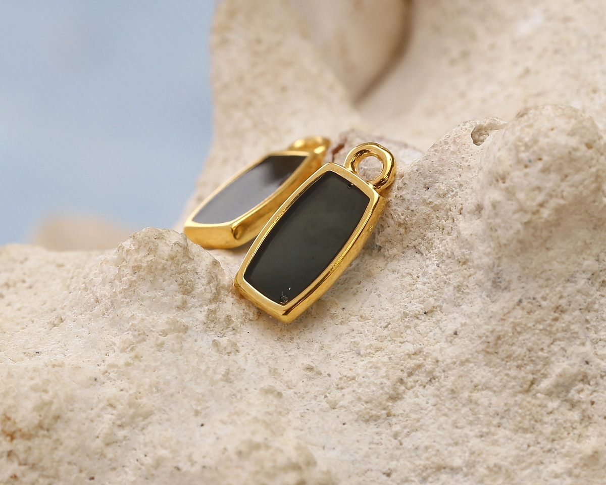 24K Gold (Plated) Transparent Jet Resin Rectangle Focal 6x13mm