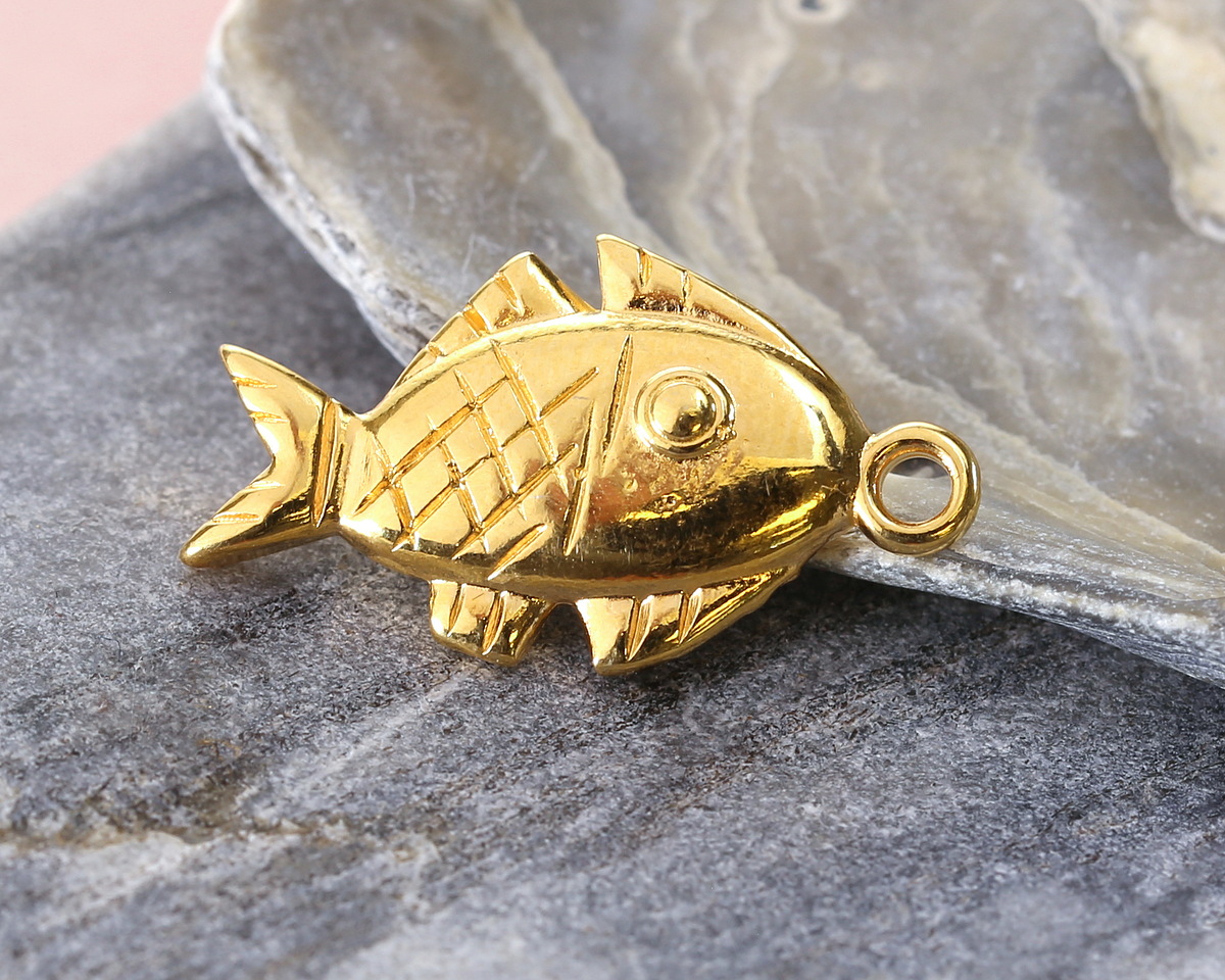 24K Gold (plated) Fish Pendant 13x23mm