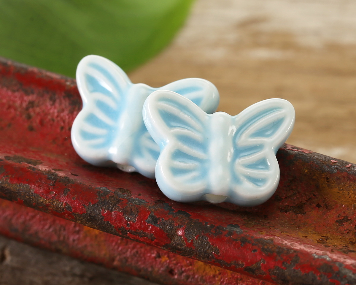 Aqua Porcelain Butterfly 12x18mm