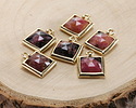 Madagascar Rhodonite w/ Gold Finish Faceted Square Focal 10x13mm
