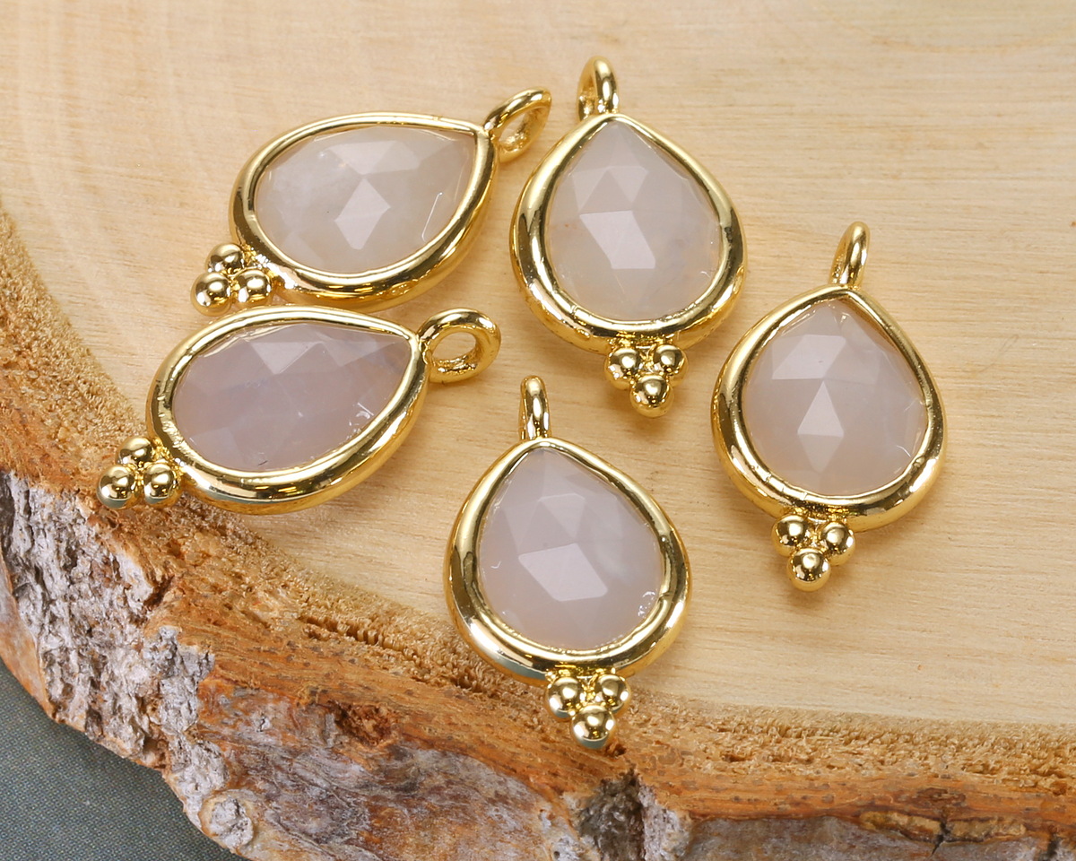 Blue Rose Quartz w/ Gold Finish Faceted Teardrop Focal 10x12mm