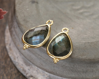 Labradorite w/ Gold Finish Faceted Teardrop Focal 12x21mm