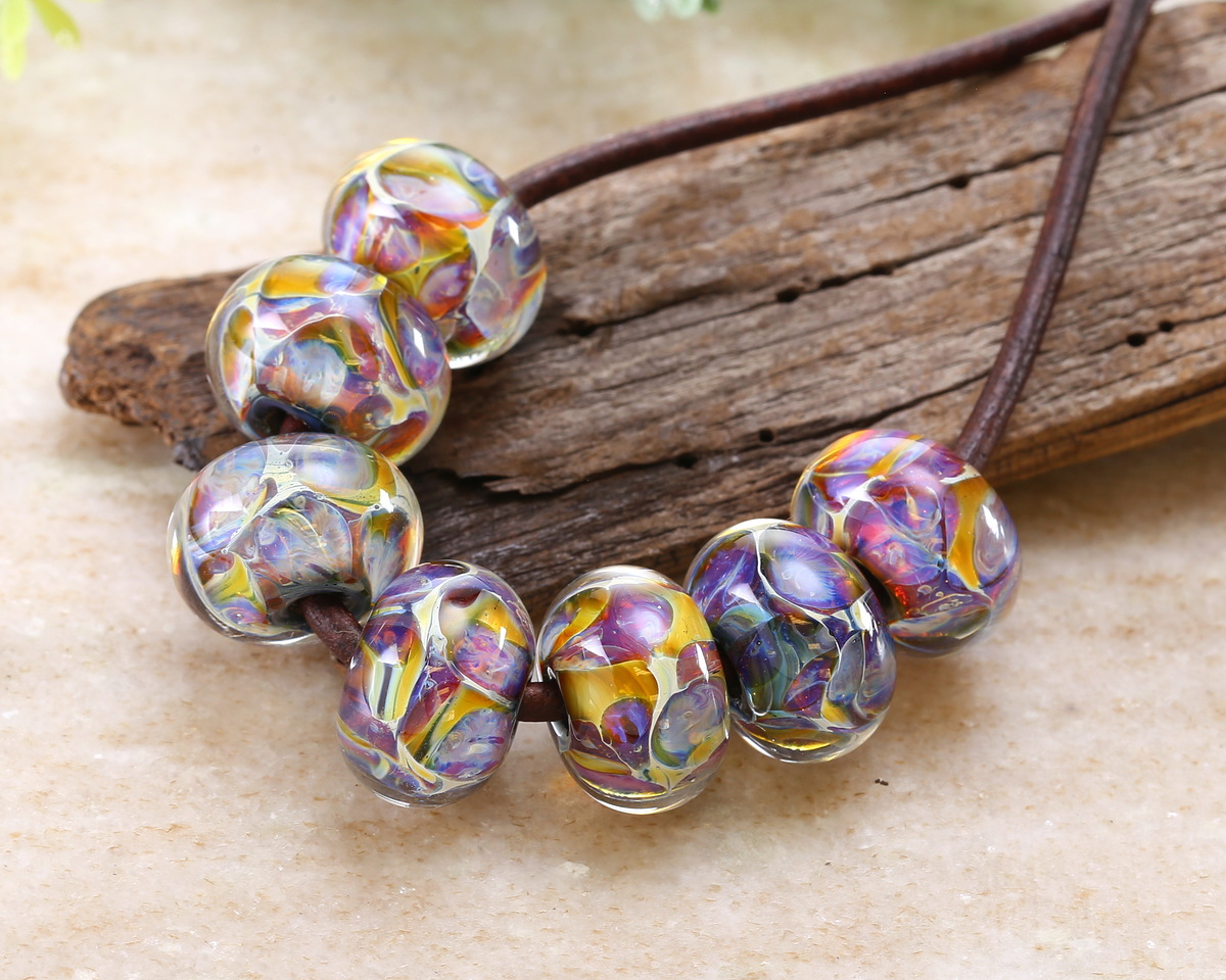 Grace Lampwork Blue-Green & Purple Borosilicate Rondelle 9x13mm