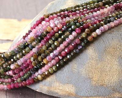 Tourmaline (Pink & Green Ombre) Faceted Rondelle 3x4mm