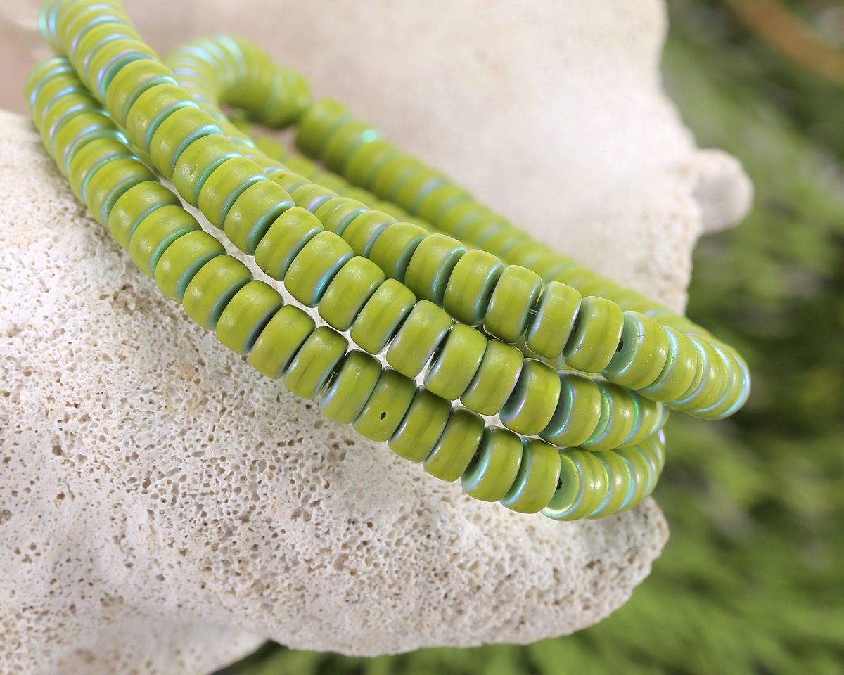 Czech Glass Matte Wasabi AB Heishi 3x6mm