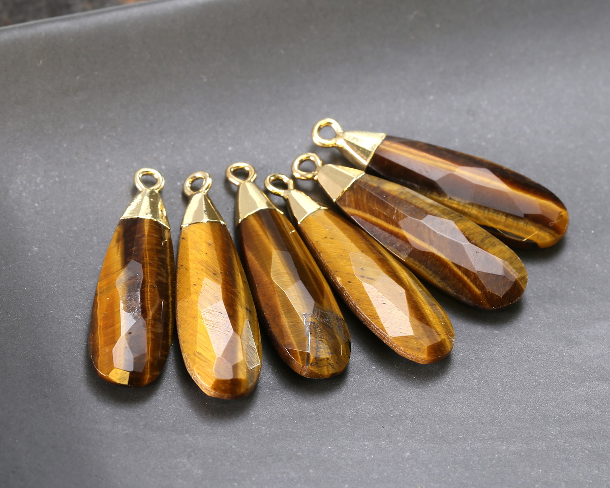 Tiger Eye Faceted Puff Teardrop Focal w/ Gold Finish 9x28mm