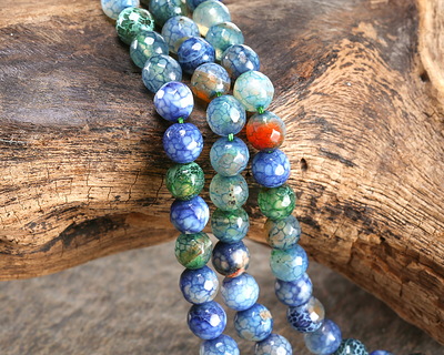 Navy Blue Fire Agate Faceted Round 8mm