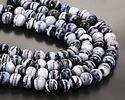 Jet & White Swirl Lampwork Glass Round 10mm