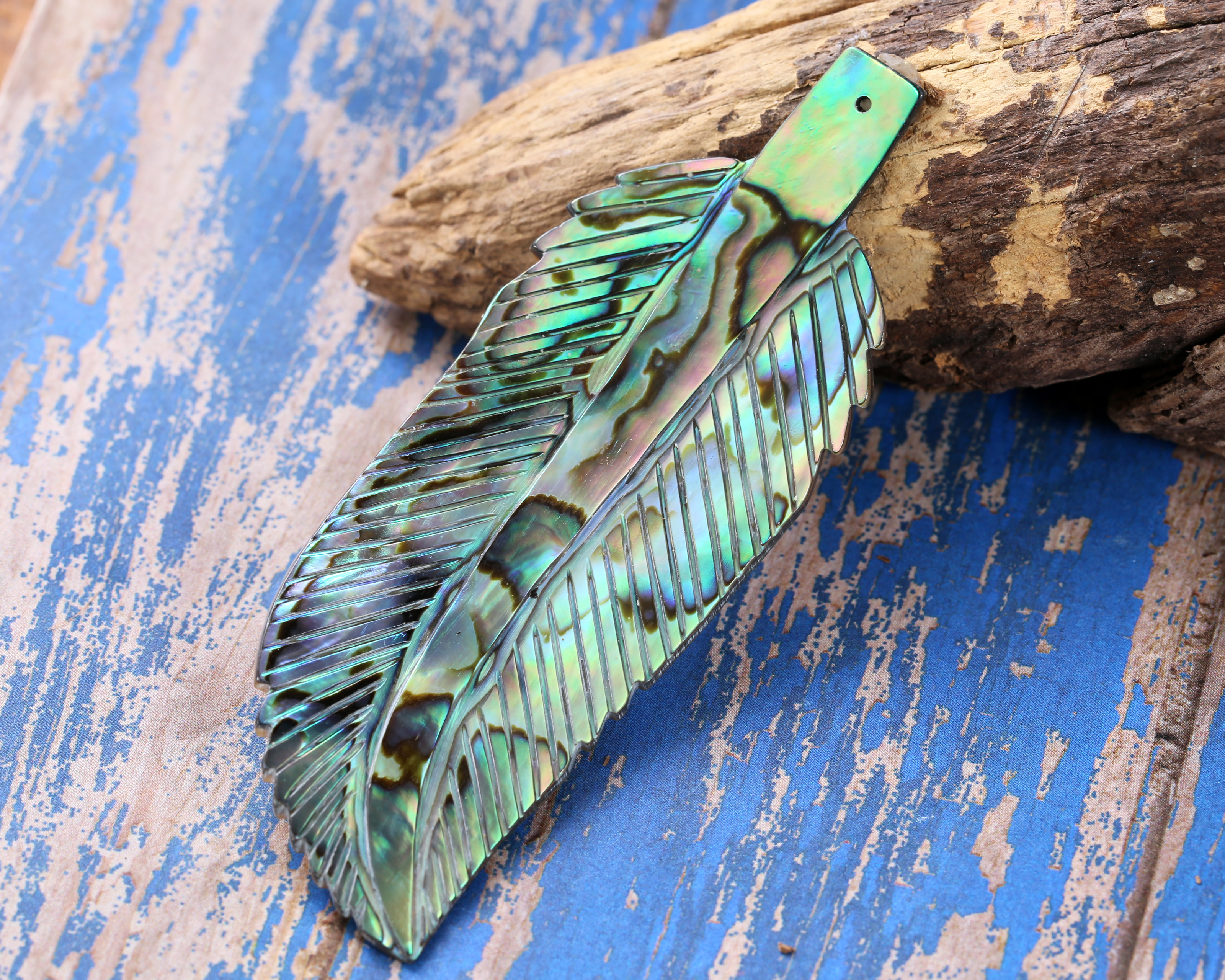 Abalone Large Carved Feather Focal 80x28mm