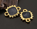 24K Gold (plated) Jet Pearl Enamel Square Sun Focal Link 19x10mm