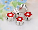 Antique Silver (plated) Red/White Enamel Daisy Bead 8mm